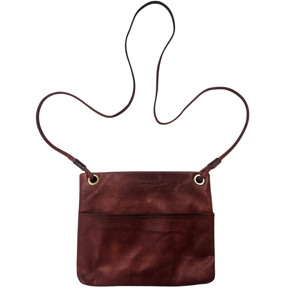 Margot New York Mahogany Leather Crossbody Bag Oxblood Minimalist Pouch Zip Top
